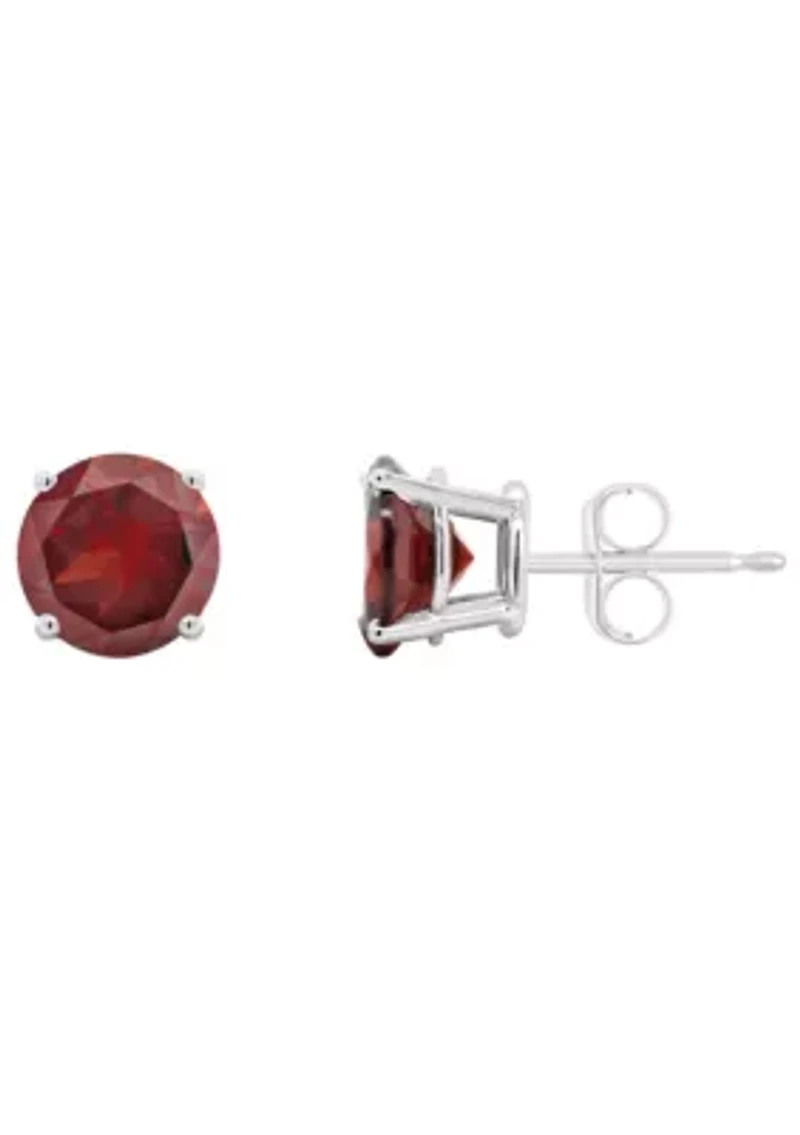 Sterling Silver 7mm Round Garnet Stud Earrings