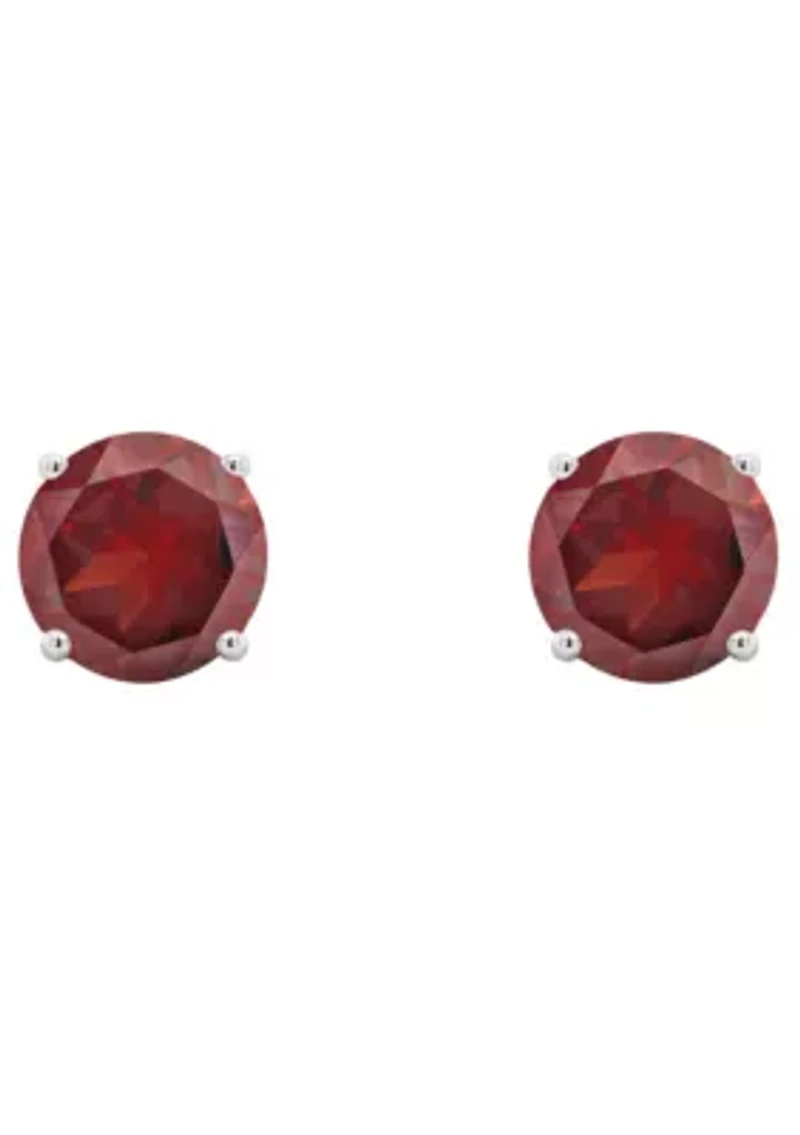 Sterling Silver 7mm Round Garnet Stud Earrings
