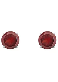 Sterling Silver 7mm Round Garnet Stud Earrings