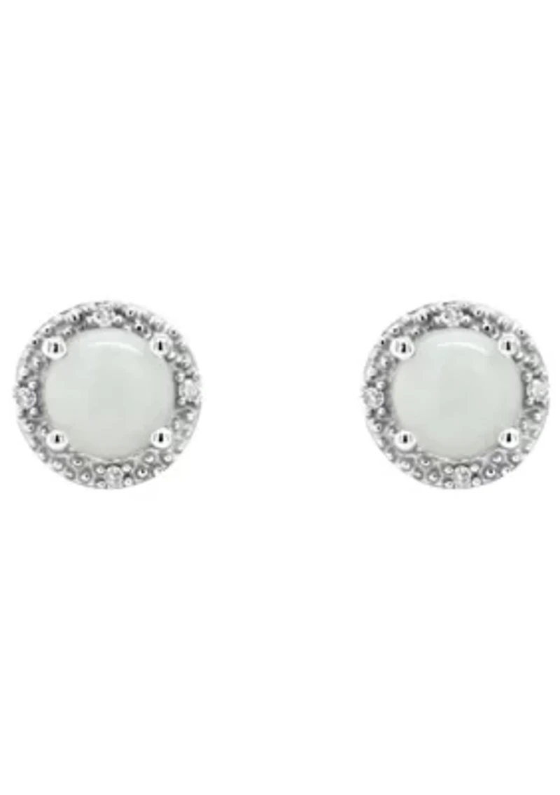 Sterling Silver 5mm Round Opal Diamond Accent Halo Stud Earrings