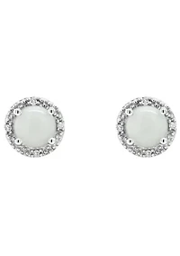 Sterling Silver 5mm Round Opal Diamond Accent Halo Stud Earrings