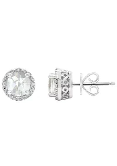 Sterling Silver 6mm Round White Topaz Diamond Accent Halo Stud Earrings