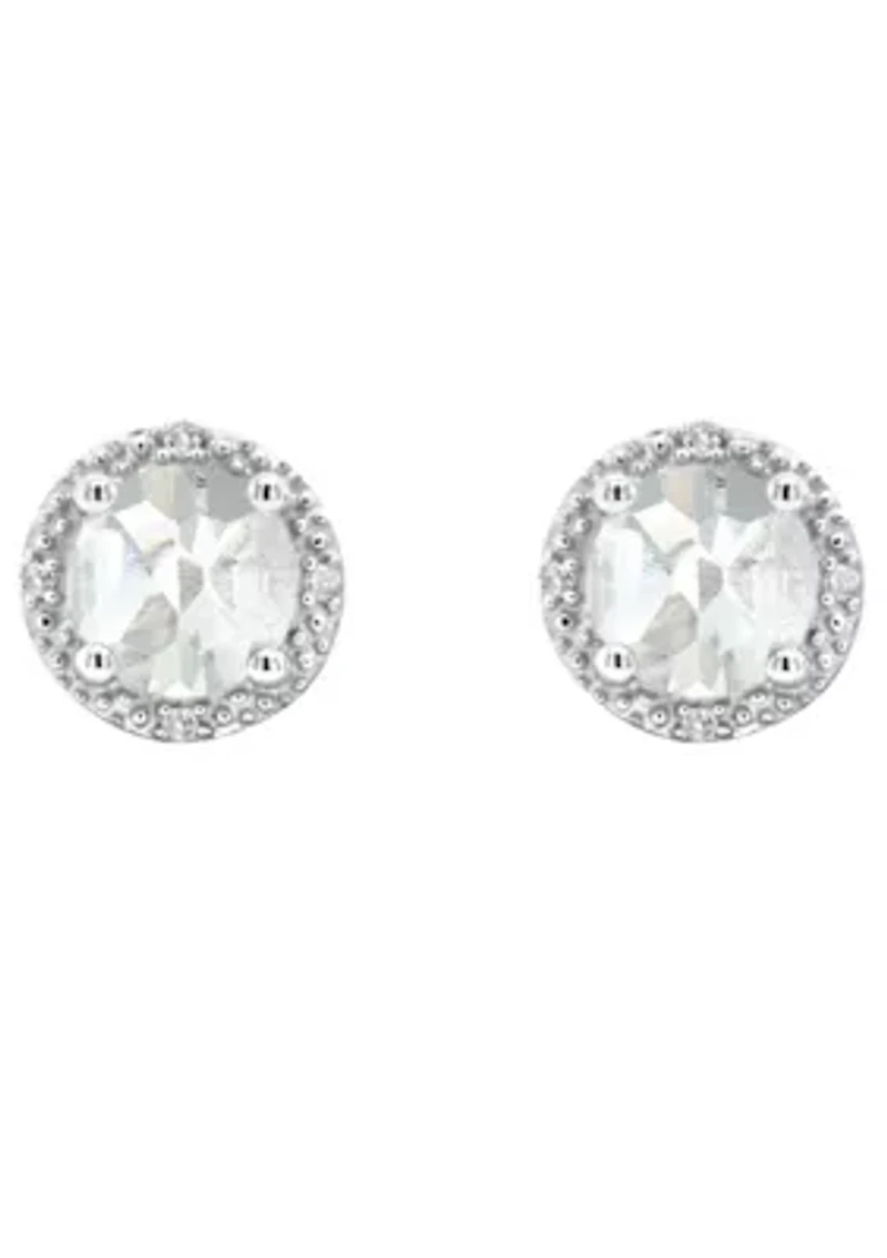 Sterling Silver 6mm Round White Topaz Diamond Accent Halo Stud Earrings