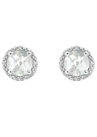 Sterling Silver 6mm Round White Topaz Diamond Accent Halo Stud Earrings
