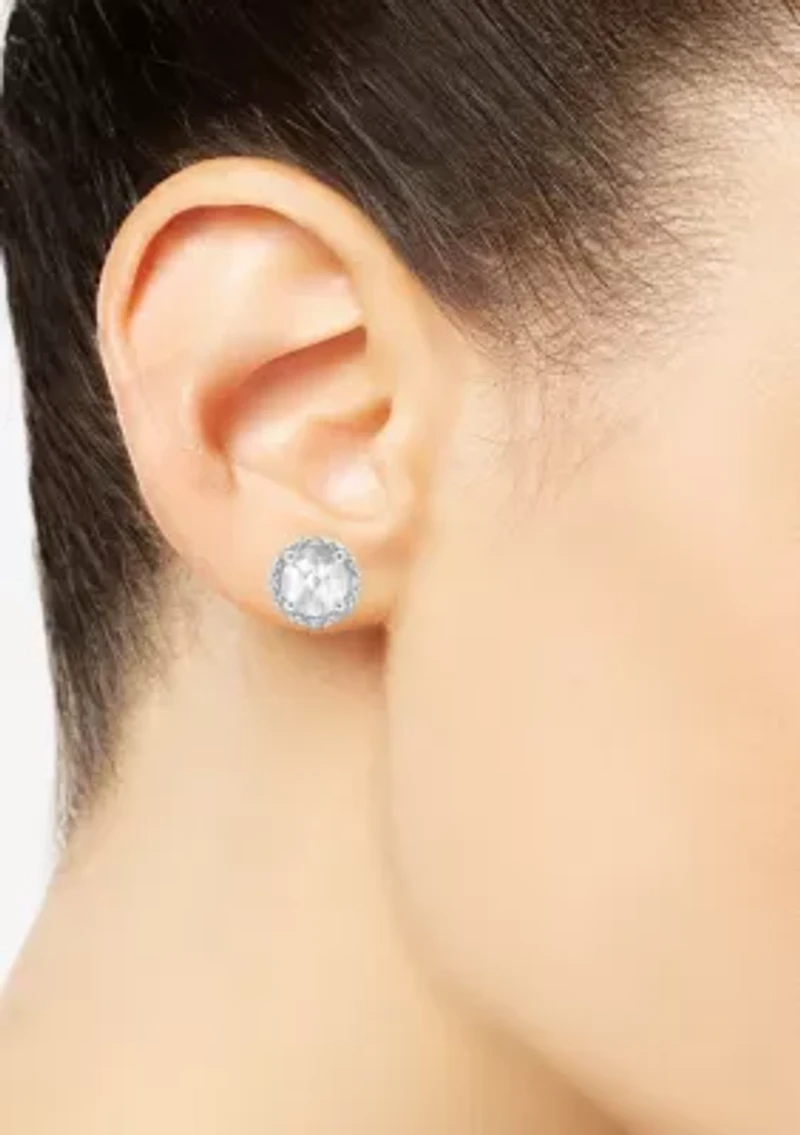 Sterling Silver 6mm Round White Topaz Diamond Accent Halo Stud Earrings