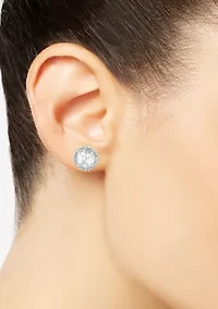 Sterling Silver 6mm Round White Topaz Diamond Accent Halo Stud Earrings