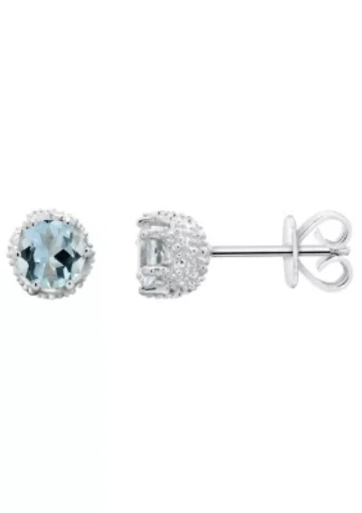 Sterling Silver 5mm Round Aquamarine Stud Earrings