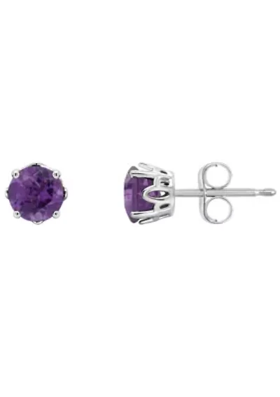 Sterling Silver 5mm Round Amethyst Stud Earrings