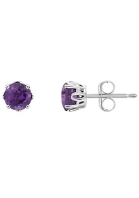 Sterling Silver 5mm Round Amethyst Stud Earrings