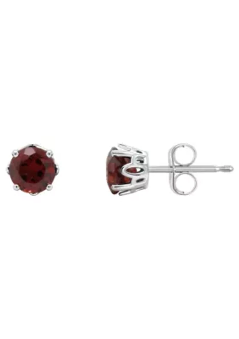 Sterling Silver 5mm Round Garnet Stud Earrings