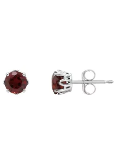 Sterling Silver 5mm Round Garnet Stud Earrings
