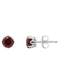Sterling Silver 5mm Round Garnet Stud Earrings