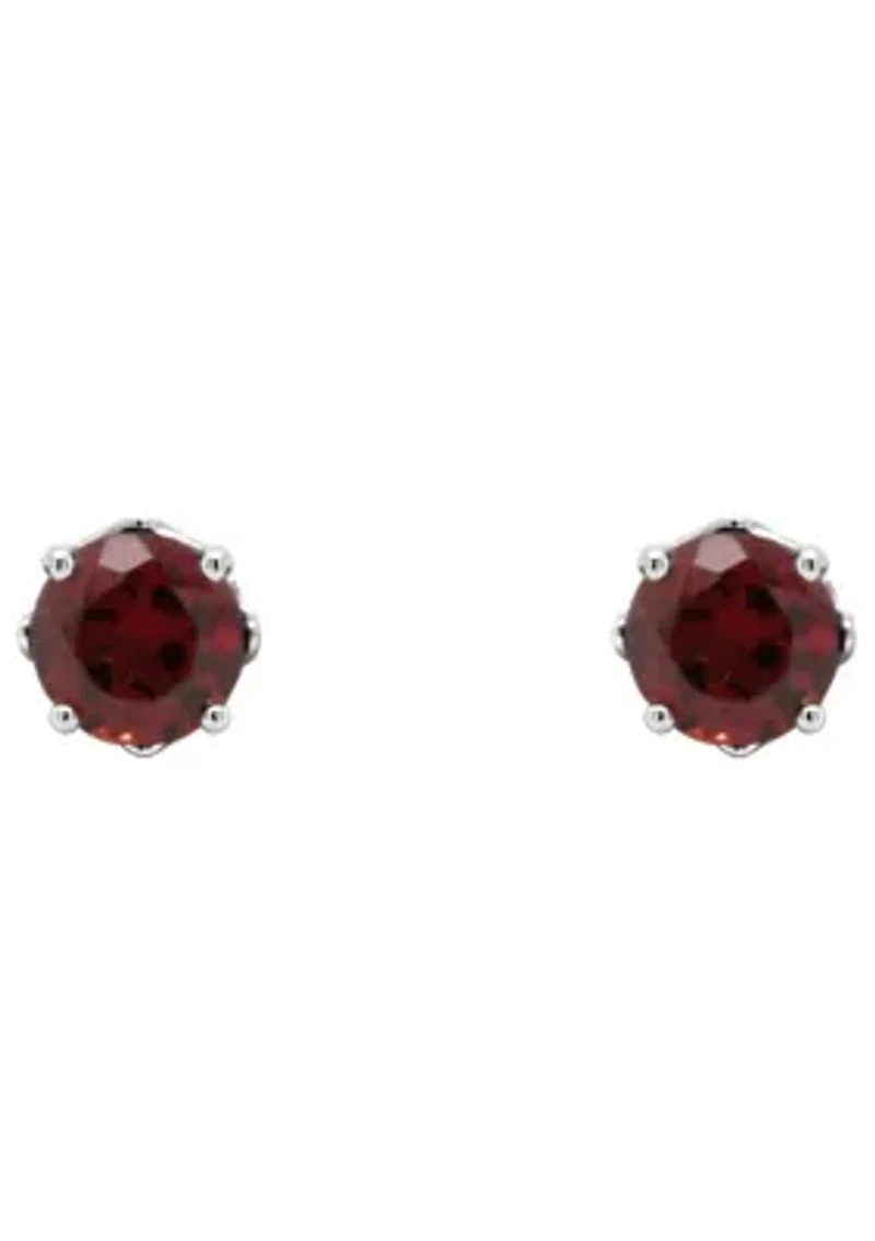 Sterling Silver 5mm Round Garnet Stud Earrings
