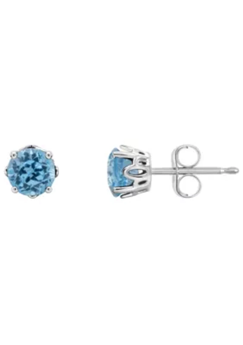Sterling Silver 5mm Round Blue Topaz Stud Earrings