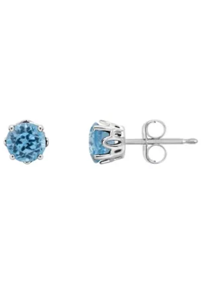 Sterling Silver 5mm Round Blue Topaz Stud Earrings