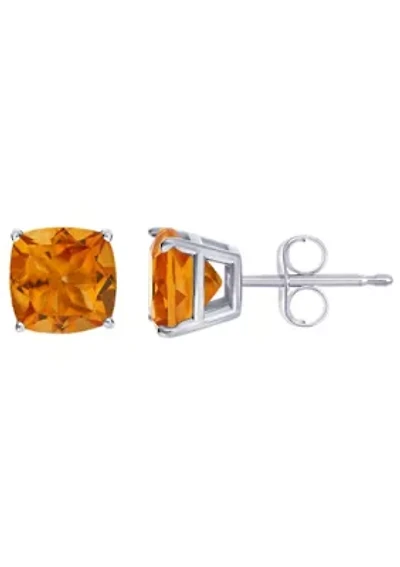Sterling Silver 6mm Cushion Citrine Stud Earrings