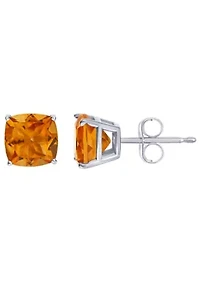 Sterling Silver 6mm Cushion Citrine Stud Earrings