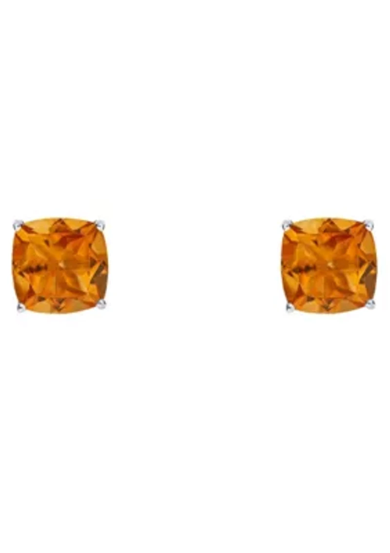 Sterling Silver 6mm Cushion Citrine Stud Earrings