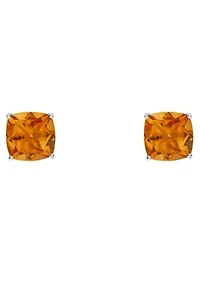 Sterling Silver 6mm Cushion Citrine Stud Earrings