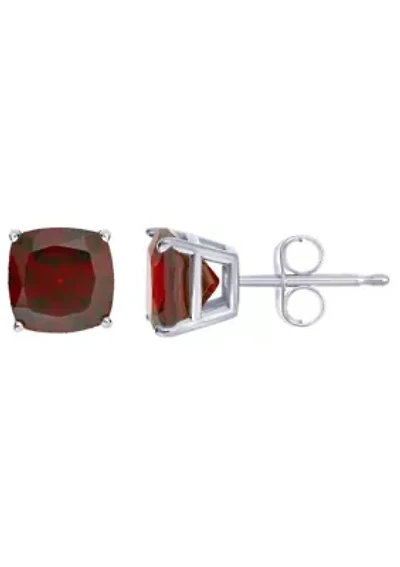 Sterling Silver 6mm Cushion Garnet Stud Earrings