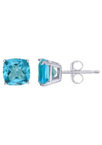 Sterling Silver 6mm Cushion Blue Topaz Stud Earrings