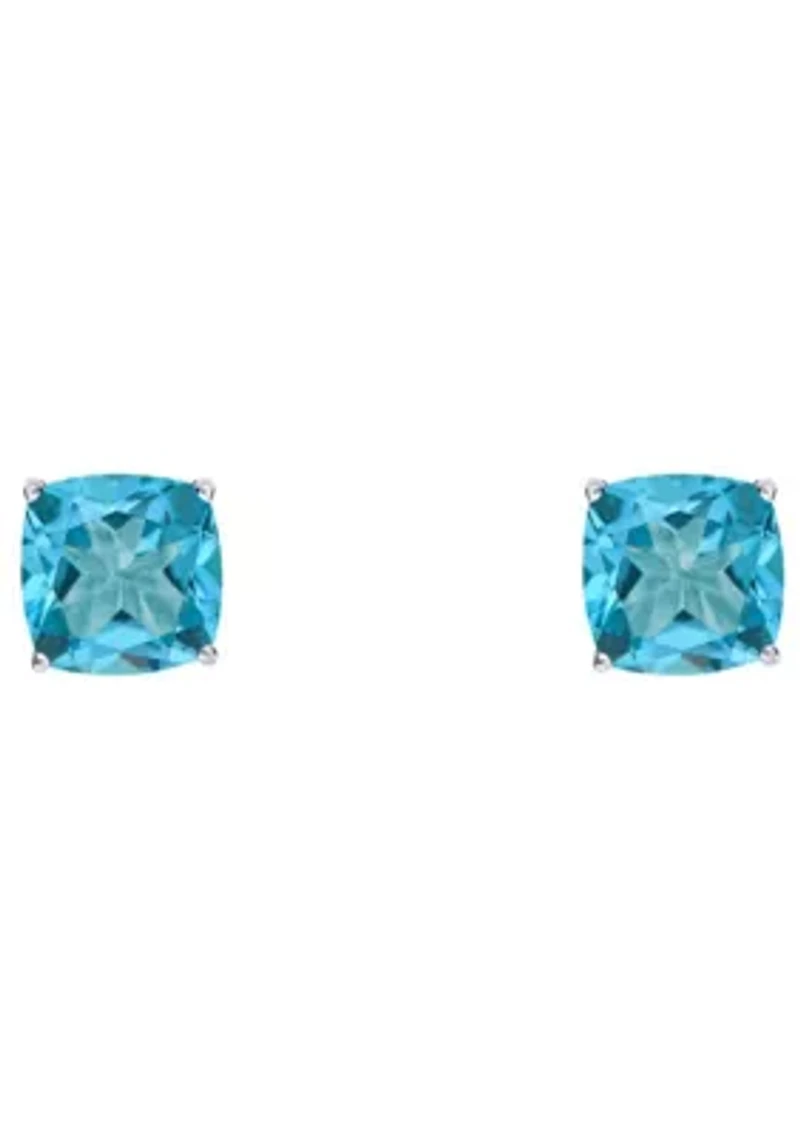 Sterling Silver 6mm Cushion Blue Topaz Stud Earrings