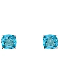 Sterling Silver 6mm Cushion Blue Topaz Stud Earrings