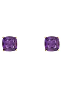 14K Yellow Gold 6mm Cushion Amethyst Stud Earrings