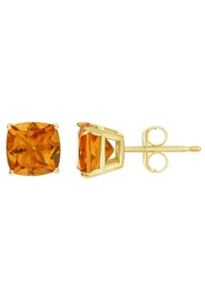14K Yellow Gold 6mm Cushion Citrine Stud Earrings