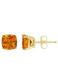 14K Yellow Gold 6mm Cushion Citrine Stud Earrings