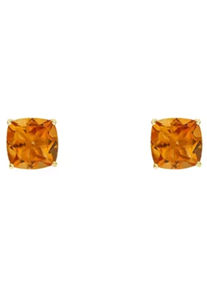 14K Yellow Gold 6mm Cushion Citrine Stud Earrings