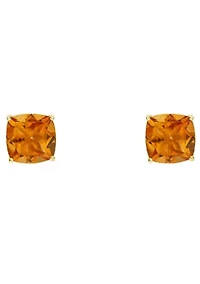 14K Yellow Gold 6mm Cushion Citrine Stud Earrings