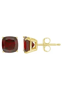 14K Yellow Gold 6mm Cushion Garnet Stud Earrings