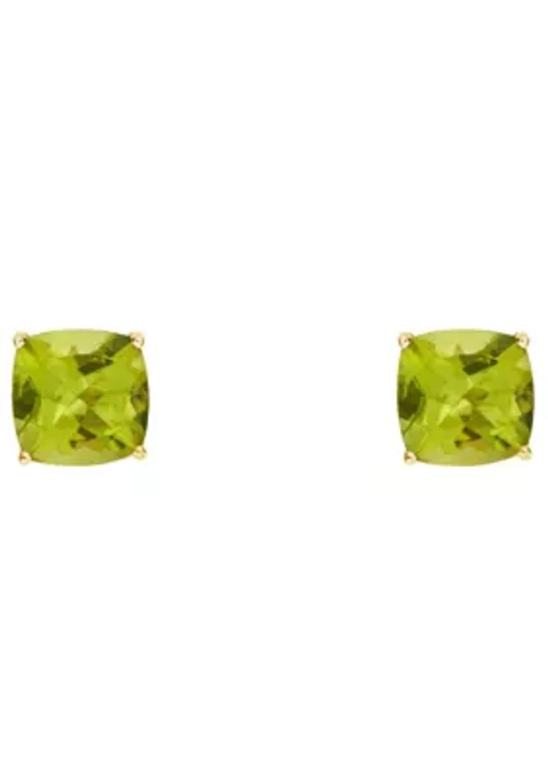 14K Yellow Gold 6mm Cushion Peridot Stud Earrings