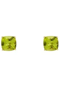 14K Yellow Gold 6mm Cushion Peridot Stud Earrings