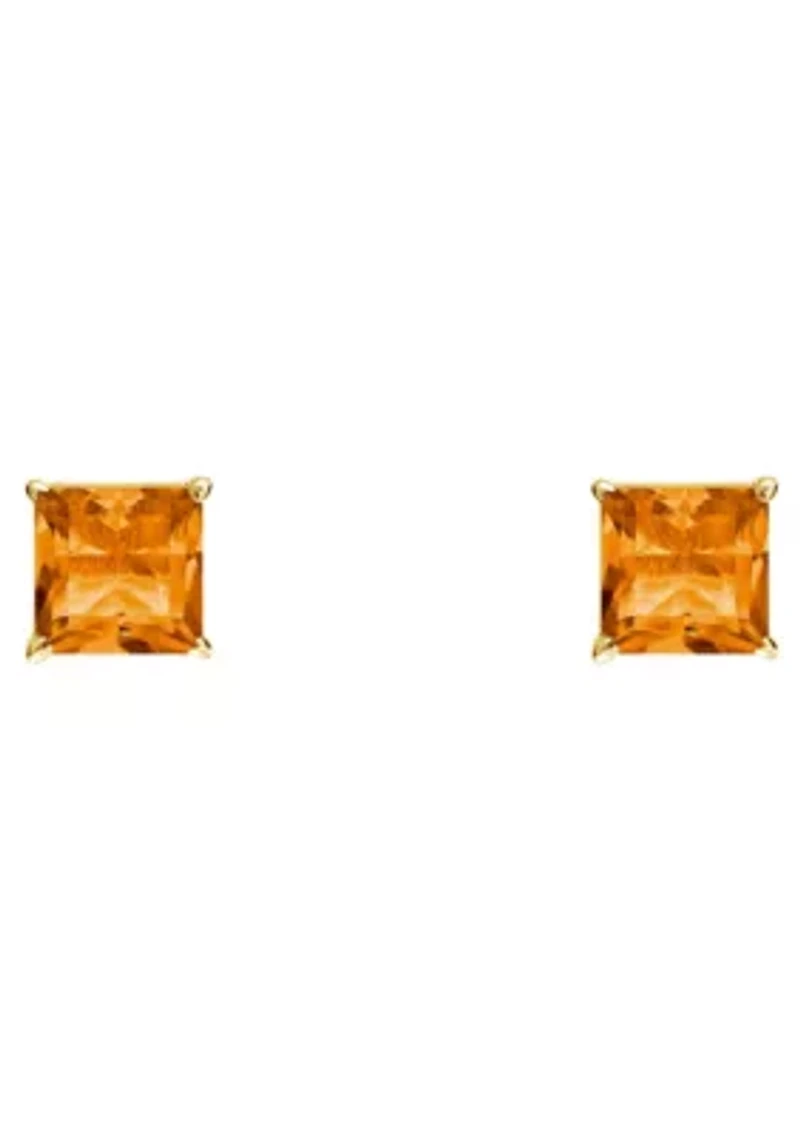 14K Yellow Gold 5mm Princess Cut Citrine Stud Earrings