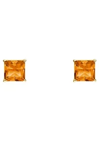 14K Yellow Gold 5mm Princess Cut Citrine Stud Earrings