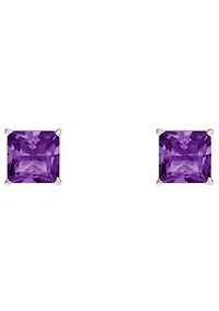 Sterling Silver 6mm Princess Cut Amethyst Stud Earrings