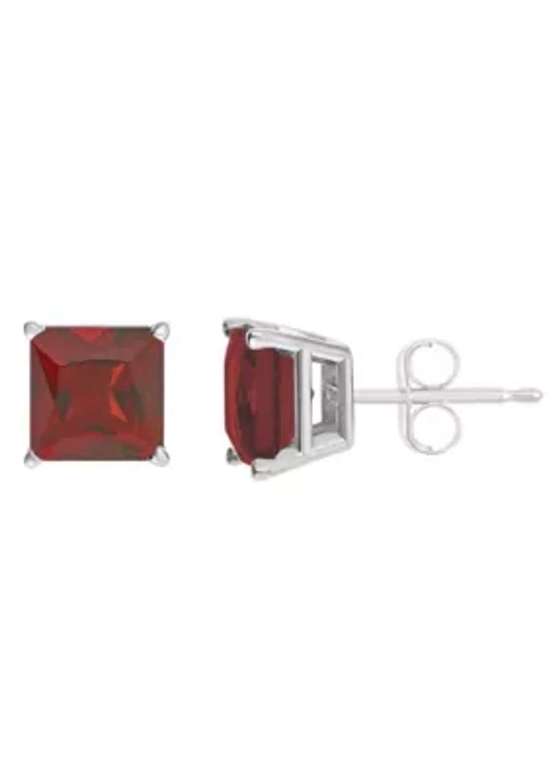 Sterling Silver 6mm Princess Cut Garnet Stud Earrings