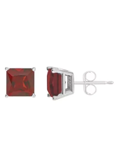 Sterling Silver 6mm Princess Cut Garnet Stud Earrings