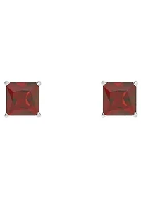 Sterling Silver 6mm Princess Cut Garnet Stud Earrings