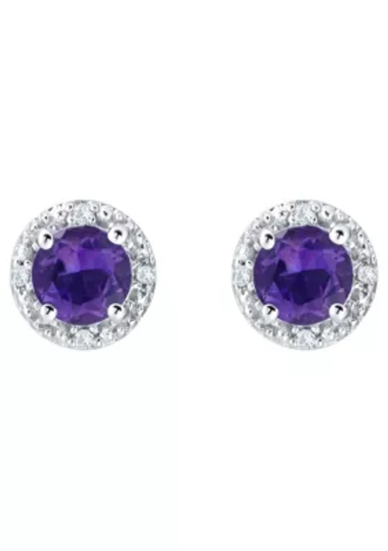 Sterling Silver 5mm Round Amethyst And Created White Sapphire Stud Earrings