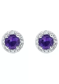 Sterling Silver 5mm Round Amethyst And Created White Sapphire Stud Earrings