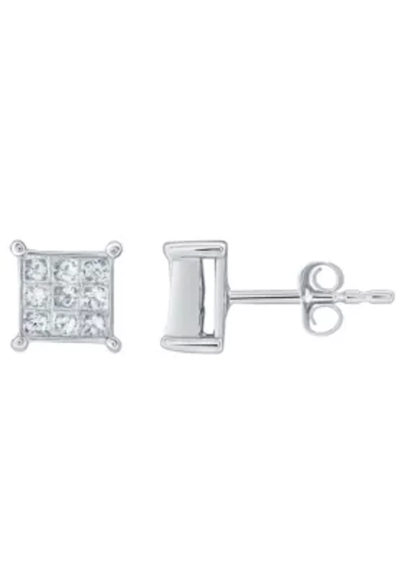 14K White Gold 1/2 CTTW Princess Cut Diamond Stud Earrings