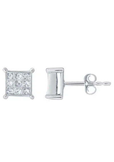 14K White Gold 1/2 CTTW Princess Cut Diamond Stud Earrings