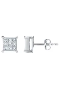 14K White Gold 1/2 CTTW Princess Cut Diamond Stud Earrings