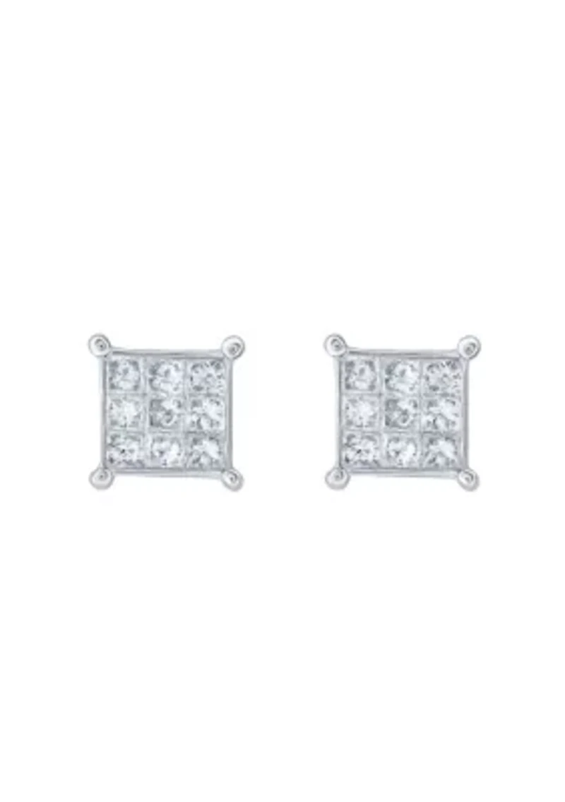 14K White Gold 1/2 CTTW Princess Cut Diamond Stud Earrings