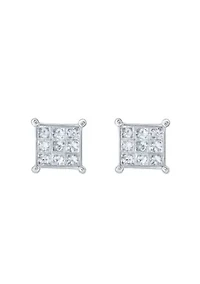 14K White Gold 1/2 CTTW Princess Cut Diamond Stud Earrings