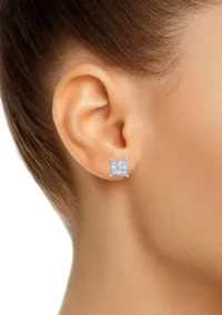 14K White Gold 1/2 CTTW Princess Cut Diamond Stud Earrings