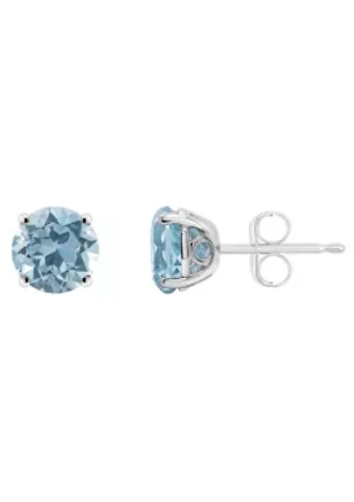 Sterling Silver 6mm Round Sky Blue Topaz Stud Earrings